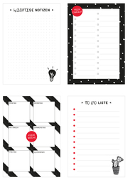 4 Blöcke im Set in schwarz-weiß, inkl. Einkaufsliste, Notizblock, ToDo-Liste und Wochenplaner - Cover
