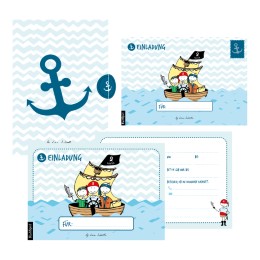 12 Einladungskarten Geburtstag Junge (Piraten)