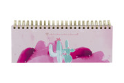 Rosa Tischkalender ohne Datum Alpaka & Kaktus. Hochwertiger, moderner Wochenkalender, Querkalender für 52 Wochen +1. 1 Woche 2 Seiten. Verwendbar als Kalender 2024