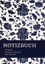 Notizbuch A5 Blanko - 100 Seiten 90g/m2 - Soft Cover floral blau - FSC Papier