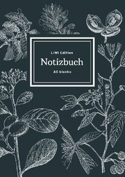 Notizbuch schön gestaltet mit Leseband - A5 Hardcover blanko - 100 Seiten 90g/m2 - floral dunkelgrau - FSC Papier
