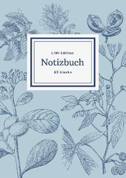 Notizbuch schön gestaltet mit Leseband - A5 Hardcover blanko - 100 Seiten 90g/m2 - floral hellblau - FSC Papier