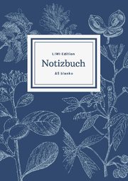 Notizbuch schön gestaltet mit Leseband - A5 Hardcover blanko - 100 Seiten 90g/m2 - floral dunkelblau - FSC Papier