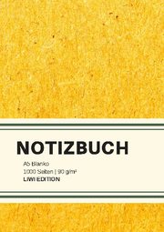 Dickes Notizbuch 1000 Seiten - A5 blanko - Hardcover gelb mit Leseband - weißes Papier 90g/m2 - FSC Papier