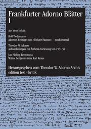 Frankfurter Adorno Blätter I