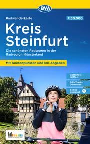 Radwanderkarte BVA Kreis Steinfurt mit Knotenpunkten und km-Angaben, 1:50.000, reiß- und wetterfest, GPS-Tracks Download, E-Bike geeignet