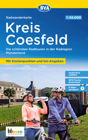 Radwanderkarte BVA Kreis Coesfeld mit Knotenpunkten und km-Angaben, 1:50.000, reiß- und wetterfest, GPS-Tracks Download, E-Bike geeignet