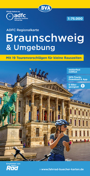 ADFC-Regionalkarte Braunschweig und Umgebung, 1:75.000, mit Tagestourenvorschlägen, reiß- und wetterfest, E-Bike-geeignet, GPS-Tracks-Download