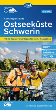 ADFC-Regionalkarte Ostseeküste Schwerin, 1:75.000, mit Tagestourenvorschlägen, reiß- und wetterfest, E-Bike-geeignet, GPS-Tracks-Download