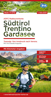 ADFC-Radtourenkarte IT-STG Südtirol, Trentino, Gardasee 1:150.000, reiß- und wetterfest, E-Bike geeignet, GPS-Tracks Download, mit Bett+Bike Symbolen, mit Kilometer-Angaben