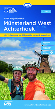 ADFC-Regionalkarte Münsterland West/Flusslandschaft Achterhoek, 1:75.000, mit Tagestourenvorschlägen, reiß- und wetterfest, E-Bike-geeignet, GPS-Tracks-Download
