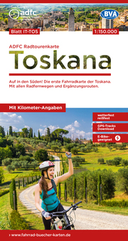 ADFC-Radtourenkarte IT-TOS Toskana 1:150.000, reiß- und wetterfest, E-Bike geeignet, GPS-Tracks Download, mit Bett+Bike Symbolen, mit Kilometer-Angaben