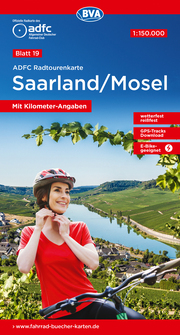 ADFC-Radtourenkarte 19 Saarland/Mosel 1:150.000, reiß- und wetterfest, E-Bike geeignet, GPS-Tracks Download, mit Bett+Bike Symbolen, mit Kilometer-Angaben - Cover