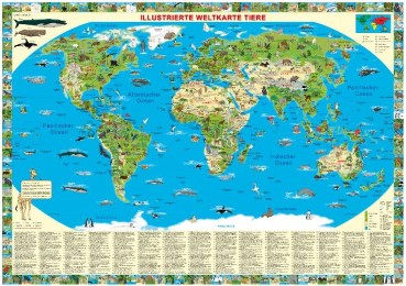 Illustrierte Weltkarte Tiere