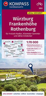 KOMPASS Fahrradkarte Würzburg, Frankenhöhe, Rothenburg 1:70.000, FK 3353