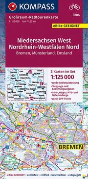 KOMPASS Großraum-Radtourenkarte 3704 Niedersachsen West, Nordrhein-Westfalen Nord 1:125.000