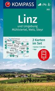 KOMPASS Wanderkarten-Set 202 Linz und Umgebung, Mühlviertel, Wels, Steyr (2 Karten) 1:50.000