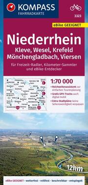 KOMPASS Fahrradkarte 3323 Niederrhein Kleve, Wesel, Krefeld, Mönchengladbach, Viersen, 1:70000