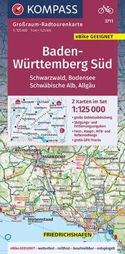 KOMPASS Großraum-Radtourenkarte 3711 Baden-Württemberg Süd, Schwarzwald, Bodensee, Schwäbische Alb, Allgäu 1:125.000