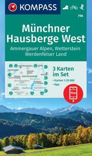 KOMPASS Wanderkarten-Set 796 Münchner Hausberge West, Ammergauer Alpen, Wetterstein, Werdenfelser Land (3 Karten) 1:25.000