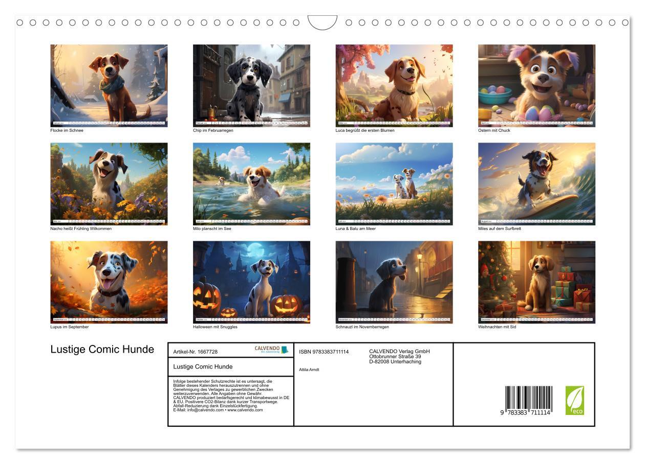 Lustige Comic Hunde (Wandkalender 2024 DIN A3 quer), CALVENDO  Monatskalender