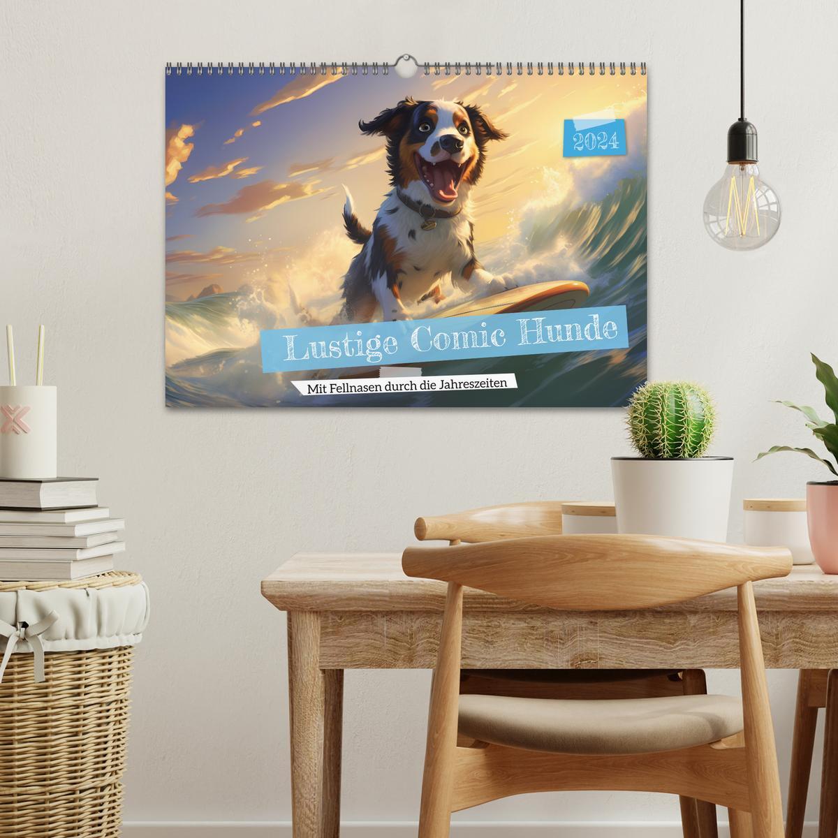 Lustige Comic Hunde (Wandkalender 2024 DIN A3 quer), CALVENDO  Monatskalender