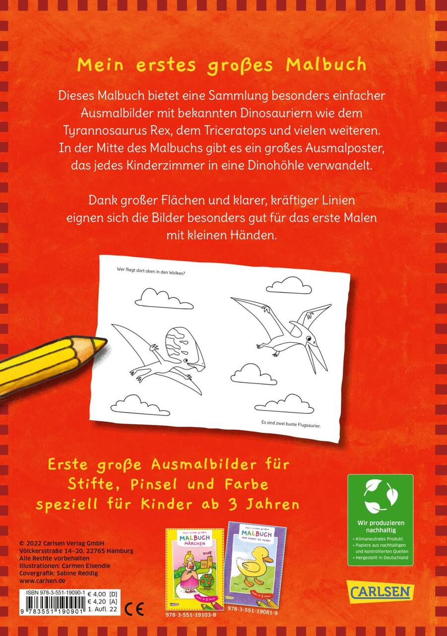 Ausmalbilder für Kita Kinder Mein erstes großes Malbuch Dinosaurier  Geheftet