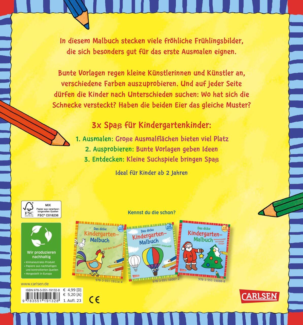 Das dicke Kindergarten-Malbuch: Auf der Wiese von Katja Mensing  (kartoniertes Buch)